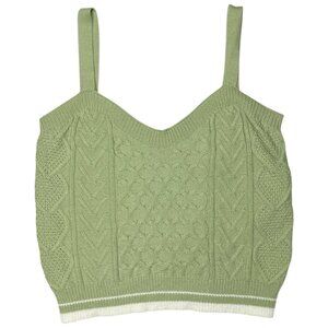Womens Cable Knit Sweater Tank Sz L Matcha Green Varsity Tennis Prep Blokette